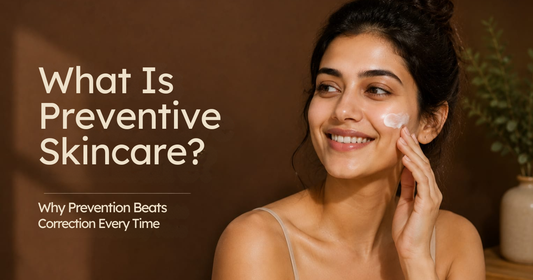 A smiling woman applying face cream next to text: What Is Preventive Skincare? Why Prevention Beats Correction Every Time.